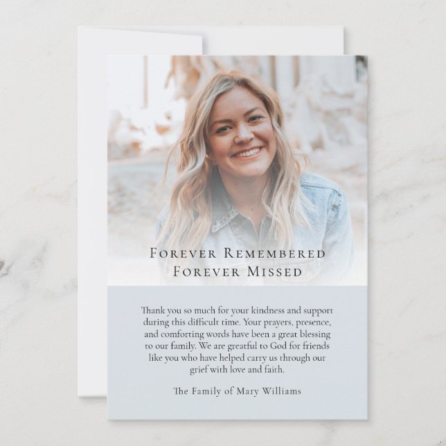 Cartão De Agradecimento Modern Photo Bereavement Sympathy Funeral Memorial (Frente)