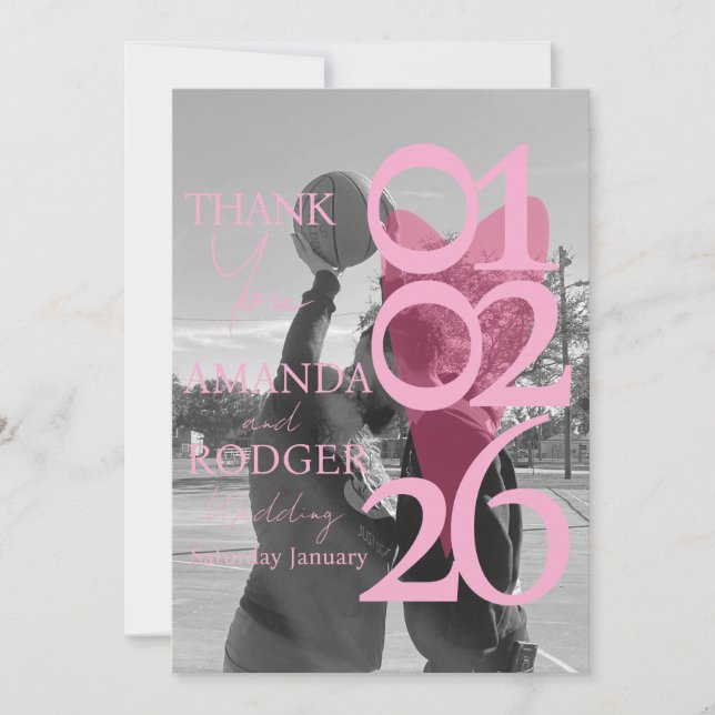 Cartão De Agradecimento Modern Photo Pink Typography  Thank You Card (Frente)