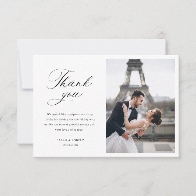 Cartão De Agradecimento modern photo stylish script wedding thank you card (Frente)