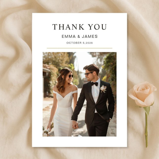 Cartão De Agradecimento Modern Photo Wedding Thank You Card With Note (Criador carregado)
