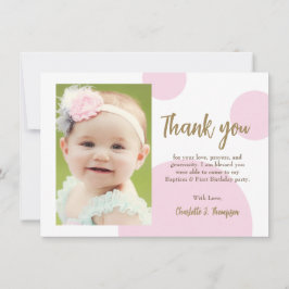 Cartão De Agradecimento Modern Pink Dots Gold First birthday baptism photo