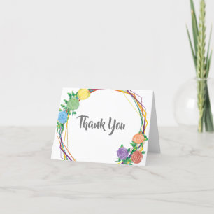 Cartão De Agradecimento Modern Rainbow Geometric Floral Wedding Thank You