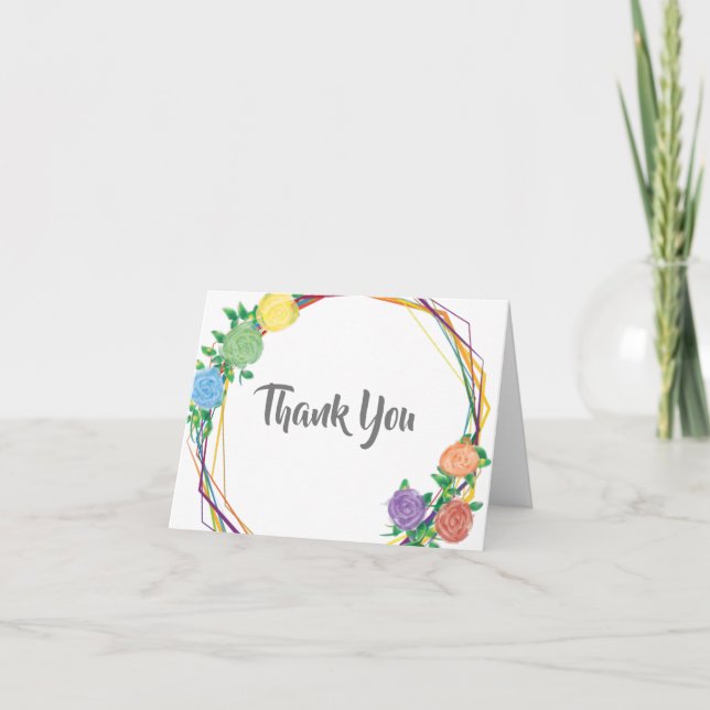 Cartão De Agradecimento Modern Rainbow Geometric Floral Wedding Thank You (Frente)