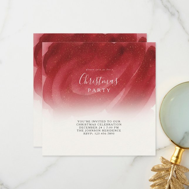 Cartão De Agradecimento Modern Red & Gold Abstract Christmas Flat Card – E (Frente/Verso In Situ)