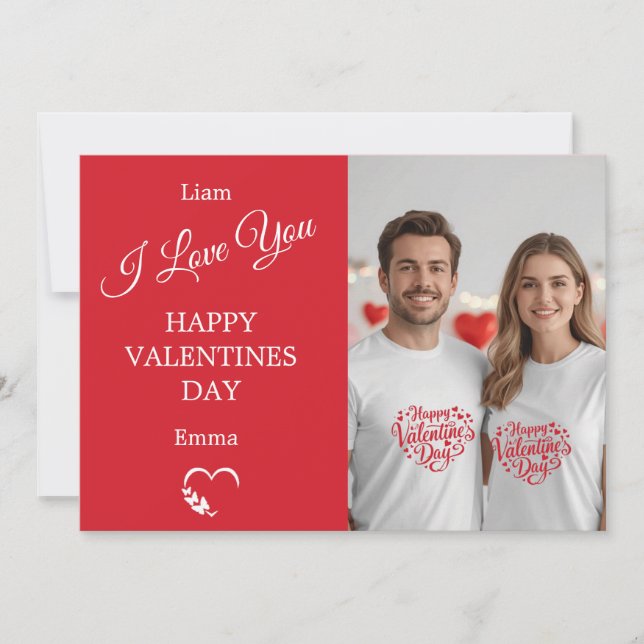 Cartão De Agradecimento Modern Red Valentine’s Day Photo Card (Frente)