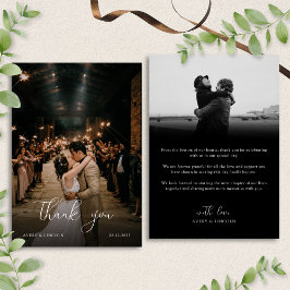 Cartão De Agradecimento Modern Romantic Black & White Photo Script Wedding