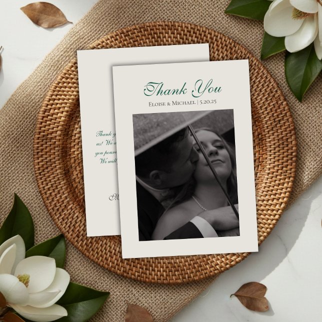 Cartão De Agradecimento Modern Sage Green Wedding Photo (Modern Sage Green Wedding Photo Thank You Card)
