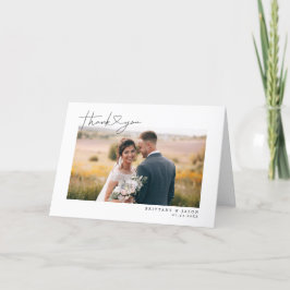 Cartão De Agradecimento Modern Script Heart Wedding Photo