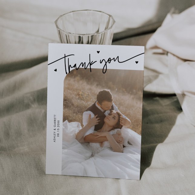 Cartão De Agradecimento Modern Script Heart White Wedding  (Criador carregado)