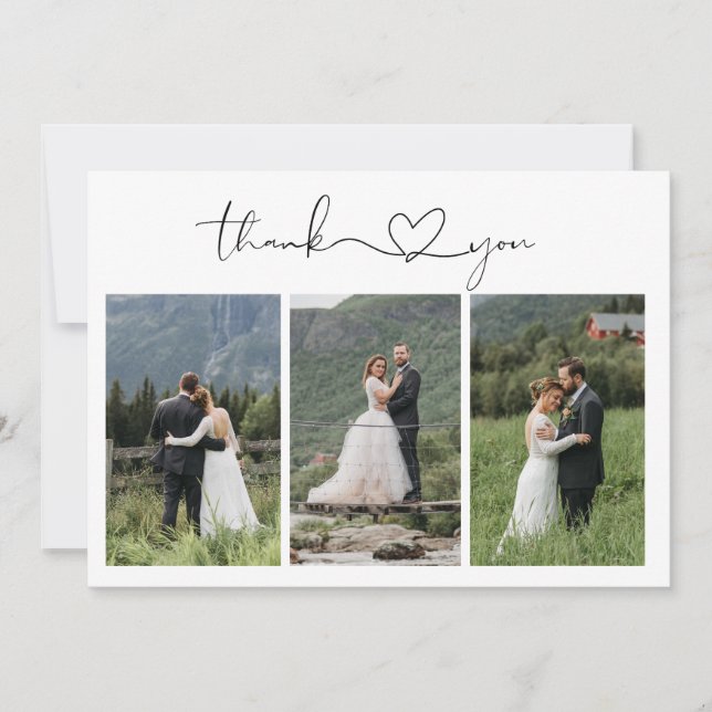 Cartão De Agradecimento Modern Script Photo Wedding (Frente)