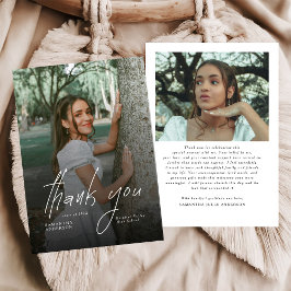 Cartão De Agradecimento Modern Script Simple Photo Graduation 