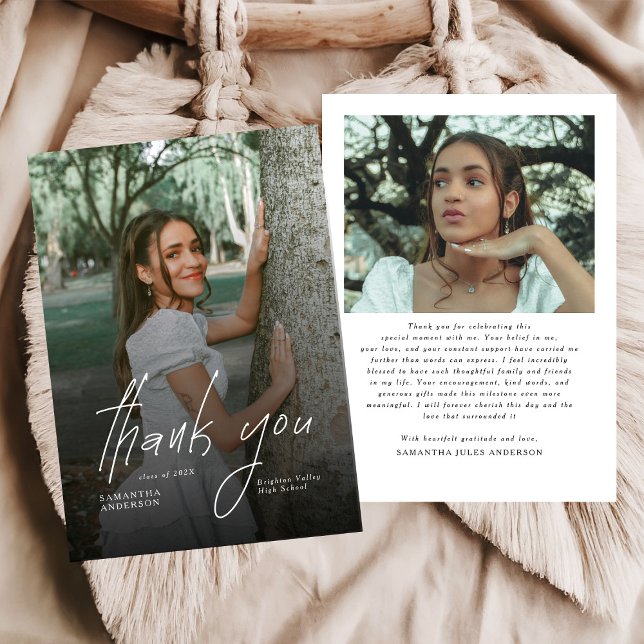 Cartão De Agradecimento Modern Script Simple Photo Graduation  (Criador carregado)