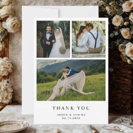 Cartão De Agradecimento Modern Simple 4 Photo Wedding Thank You Card 