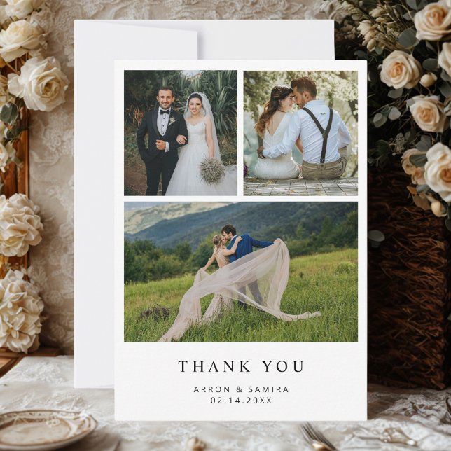Cartão De Agradecimento Modern Simple 4 Photo Wedding Thank You Card  (Criador carregado)