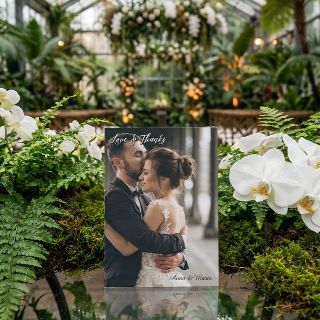 Cartão De Agradecimento Modern Simple Photo Wedding Thank You Card W Note (Criador carregado)