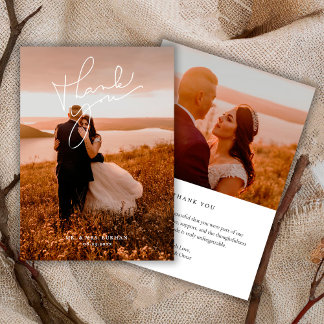 Cartão De Agradecimento Modern Simple Script Wedding Photo