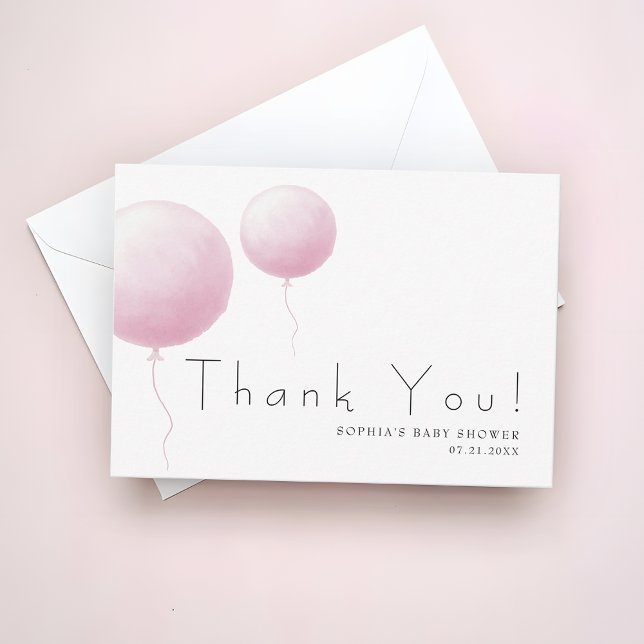 Cartão De Agradecimento Modern Soft Pastel Pink Balloon Baby Girl Shower (Criador carregado)