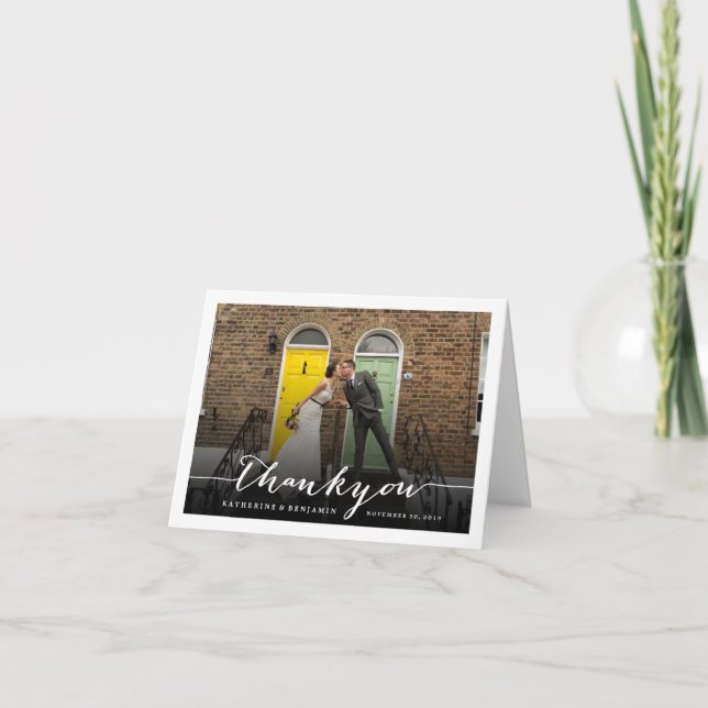 Cartão De Agradecimento Modern Stylish Script Wedding Thank You Photo Card (Frente)