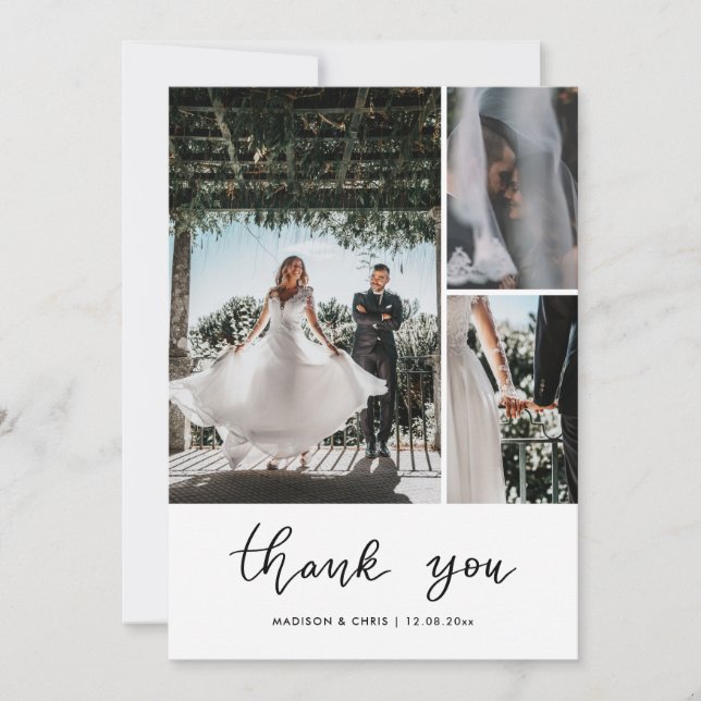 Cartão De Agradecimento Modern Thank You Script Wedding Photo  (Frente)