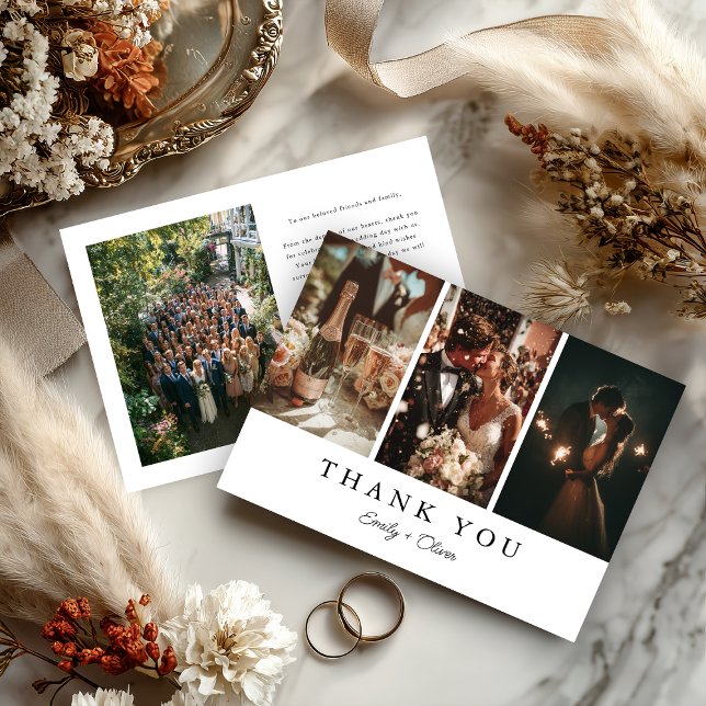 Cartão De Agradecimento Modern Three Photo Wedding Thank You Card (Criador carregado)