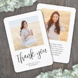 Cartão De Agradecimento Modern Trendy Script 2 Foto Simples Obrigado<br><div class="desc">Envie uma na moda de gratidão com as modernas 2 fotos preto e branco, cartas de agradecimento. Todas as imagens e textos neste modelo são simples de personalizar para qualquer ocasião. Se preferir escrever a mensagem manualmente, basta eliminar o texto de exemplo. (DICA DE IMAGEM: Uma maneira fácil de posicionar...</div>
