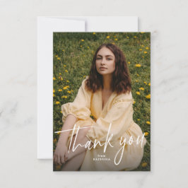 Cartão De Agradecimento Modern trendy script graduation photo