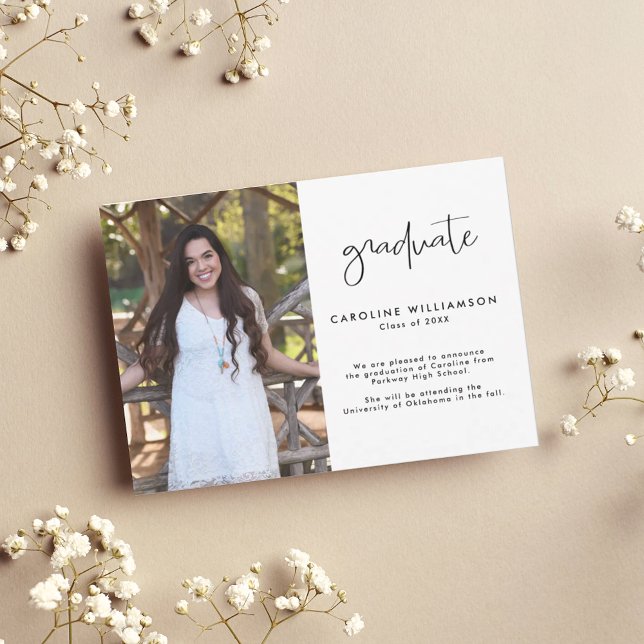 Cartão De Agradecimento Modern Trendy Script Photo Graduation Announcement (Criador carregado)