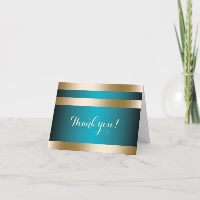 Cartão De Agradecimento Modern Turquoise Gold Stripes Thank You (Frente)