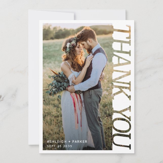 Cartão De Agradecimento Modern Typography Wedding Thank You 2 Photo   (Frente)