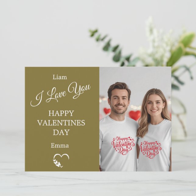 Cartão De Agradecimento Modern Valentine’s Day Photo Card – Olive (Em pé/Frente)