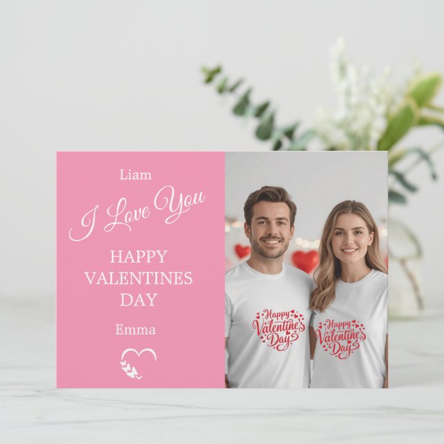 Cartão De Agradecimento Modern Valentine’s Day Photo Card – Soft Coral (Em pé/Frente)