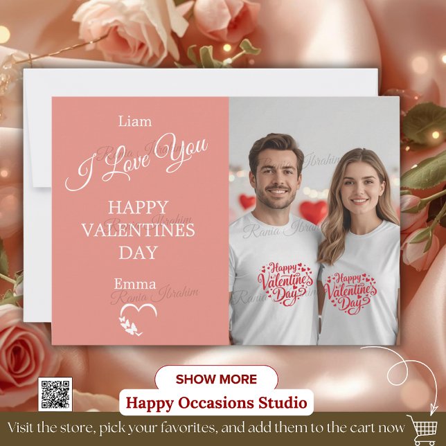 Cartão De Agradecimento Modern Valentine’s Day Photo Card – Soft Coral (Criador carregado)