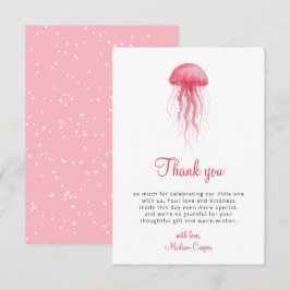 Cartão De Agradecimento Modern Watercolor Pink Jellyfish Girl Baby Shower