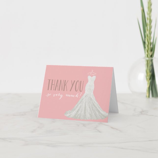 Cartão De Agradecimento Modern Wedding Dress Pink | Thank You Card (Frente)