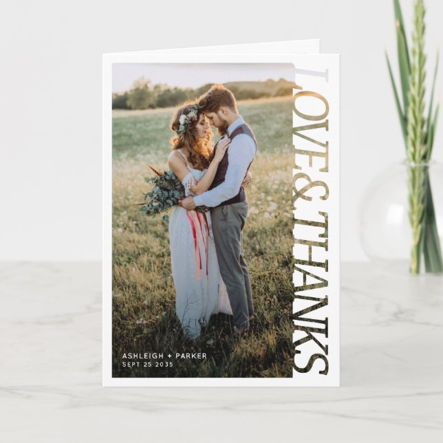 Cartão De Agradecimento Modern Wedding Love and Thanks 2 Photo  (Frente)