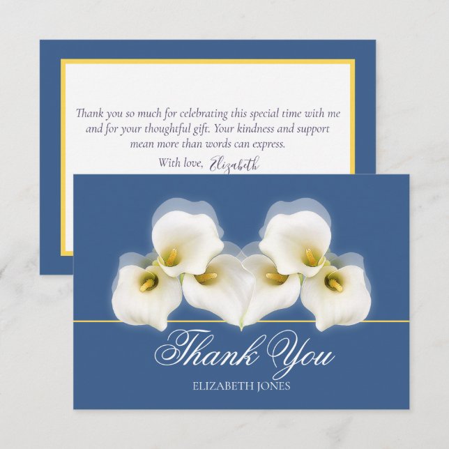 Cartão De Agradecimento Modern White Calla Lilies Bridal Shower Thank You (Frente/Verso)