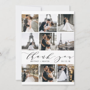 Cartão De Agradecimento Modern White Calligraphy 9 Photo Collage