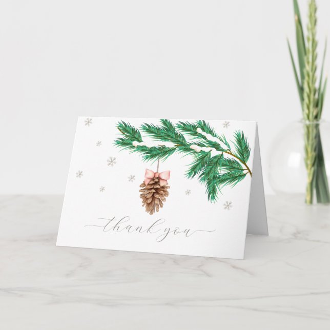 Cartão De Agradecimento Modern Winter Snowflake Pine cone Baby Shower  (Frente)