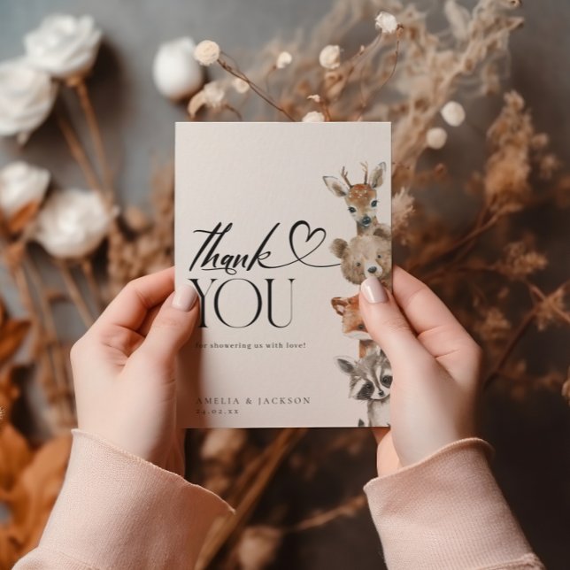 Cartão De Agradecimento Moderna Aquarela Animais Da Floresta Obrigado (Criador carregado)