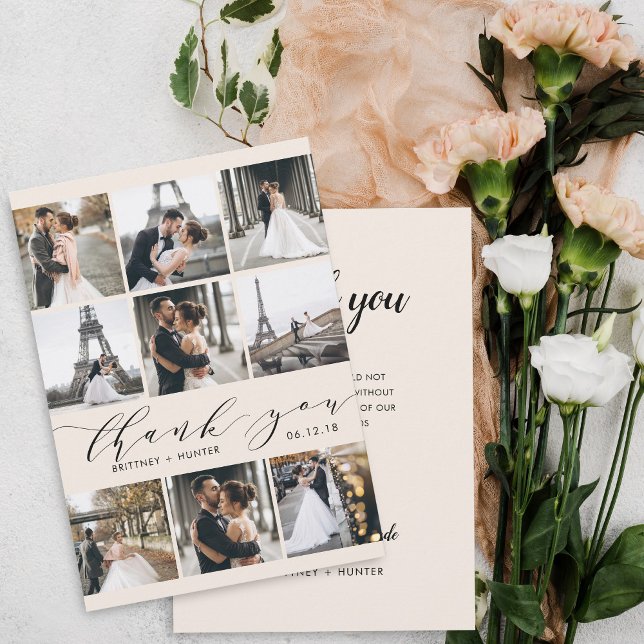 Cartão De Agradecimento Moderno Caligrafia 9 Colagem Fotográfica de Branco (Criador carregado)