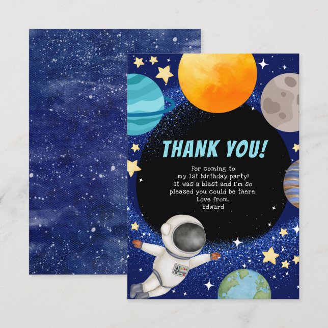 Cartão de agradecimento moderno de festa de aniver (Frente/Verso)