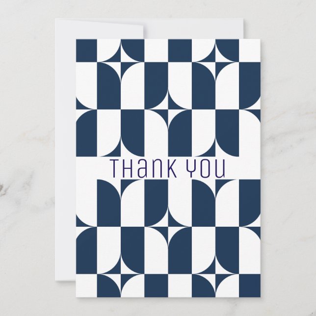 Cartão De Agradecimento Moderno do século médio azul e branco (Frente)