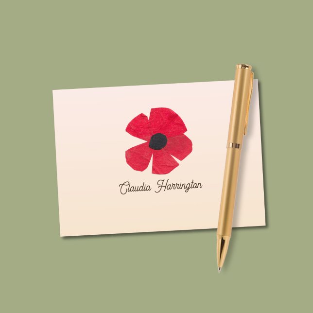 Cartão De Agradecimento Moderno e alegre papa vermelha ilustrada à mão (The big bold red poppy on this thank you card is my own original art, made with scissors & paper.
)