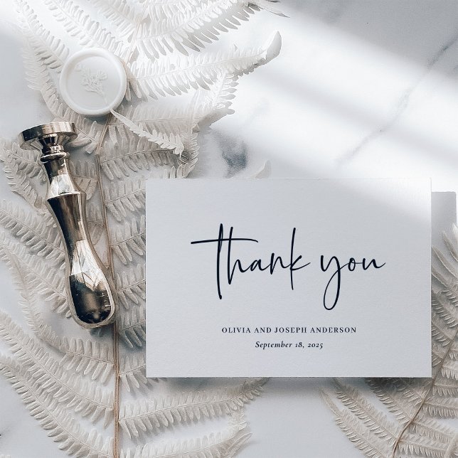 Cartão De Agradecimento Moderno e minimalista simples | Casamento (An elegant, minimalist black and white thank you card)