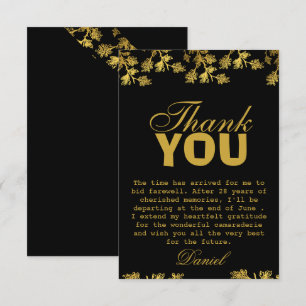 Cartão De Agradecimento Moderno Elegante Floral Dourado Festa de Aposentad
