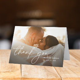 Cartão De Agradecimento Moderno Elegante Simples 2 Fotos Casamento Dobrado