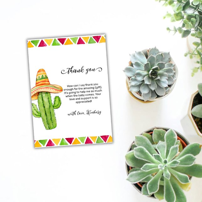 Cartão De Agradecimento Moderno Fiesta Cactus Taco Sobre Um Chá de fraldas (Modern Fiesta Cactus Taco 'Bout A Baby Shower Thank You Card)