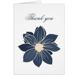 Cartão de agradecimento moderno floral azul marinh