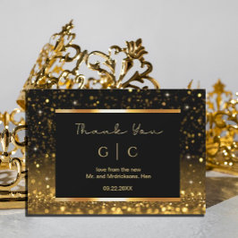 Cartão De Agradecimento Moderno Luxo Dourado Com Brilhos Pretos