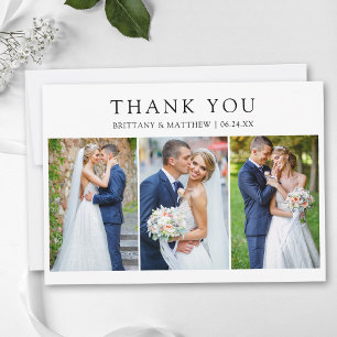 Cartão De Agradecimento Moderno Minimalista 3 Fotos Casamento